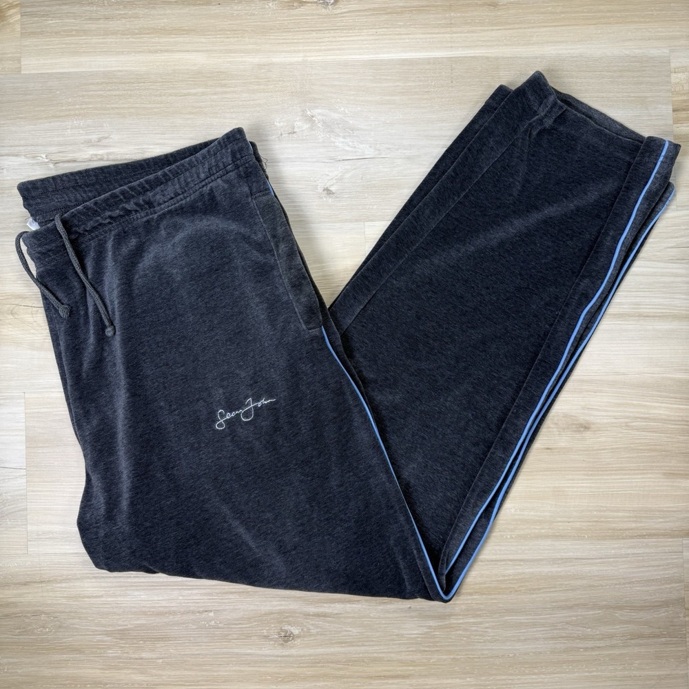 VTG Sean Jean Sweatpants Baggy Mens 2XL Black Blue Track Pants Hip Hop 90s